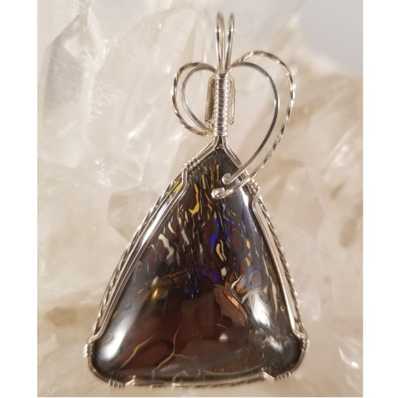 Silver Wire wrapped Australian Boulder Opal - Picture 3 of 12